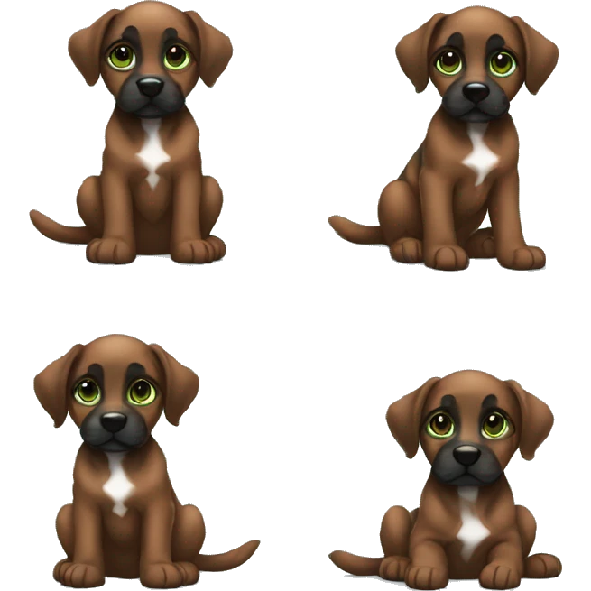 Brown brindle Puppy black muzzle black face brindled blue green eyes puppy sitting  emoji