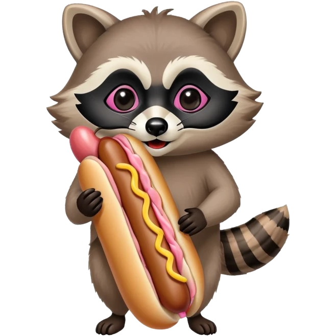 Raccoon eating a hot dog emoji