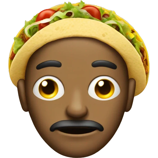 deformed man emoji with asymmetrical features and a taco on his head emoji