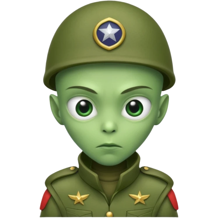 alien, wearing soldier custome, half body emoji