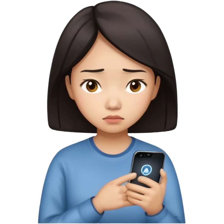 핸드폰을 보는 실망한 동양인여자 emoji