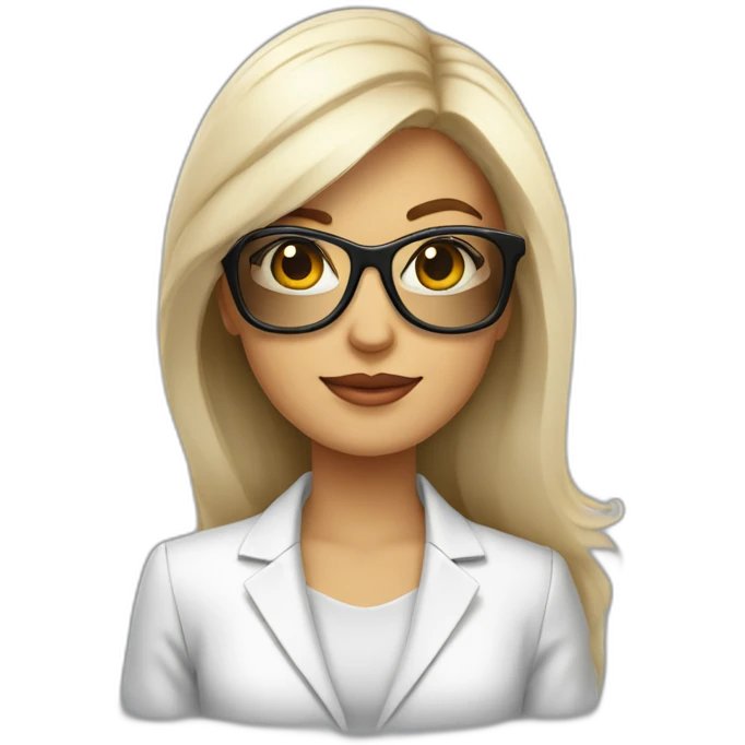 Mujer blanca pelo largo lacio emprendedora con blazer y gafas emoji