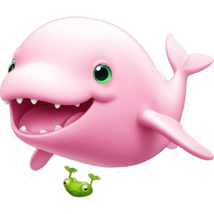 Pink beluga whale with frog face emoji
