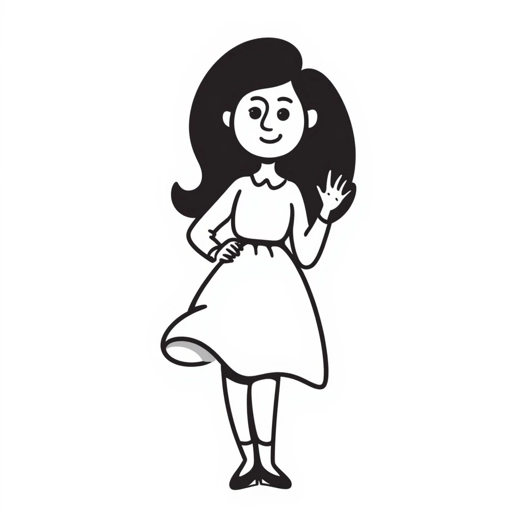 Barbie, classic doll with blonde hair, pink dress, cheerful expression, in a playful pose, hand-drawn doodle style emoji
