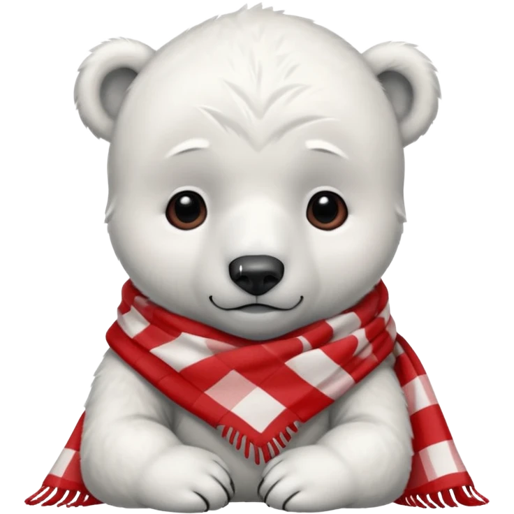 baby Polar Bear, sad, wearing red Checkered Triangle scarf emoji