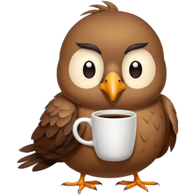 sleepy bird holding a coffee cup emoji