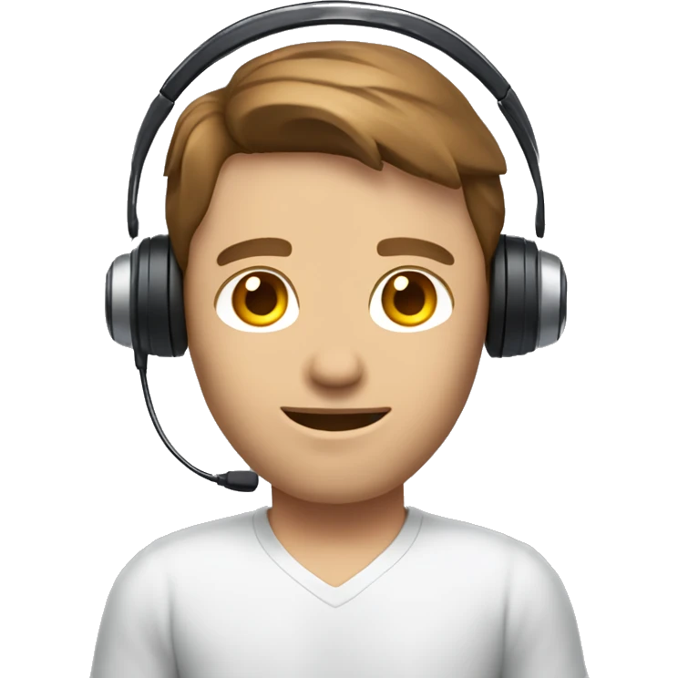 caucasian IT technology guy in jean shorts with headset and brown hair emoji