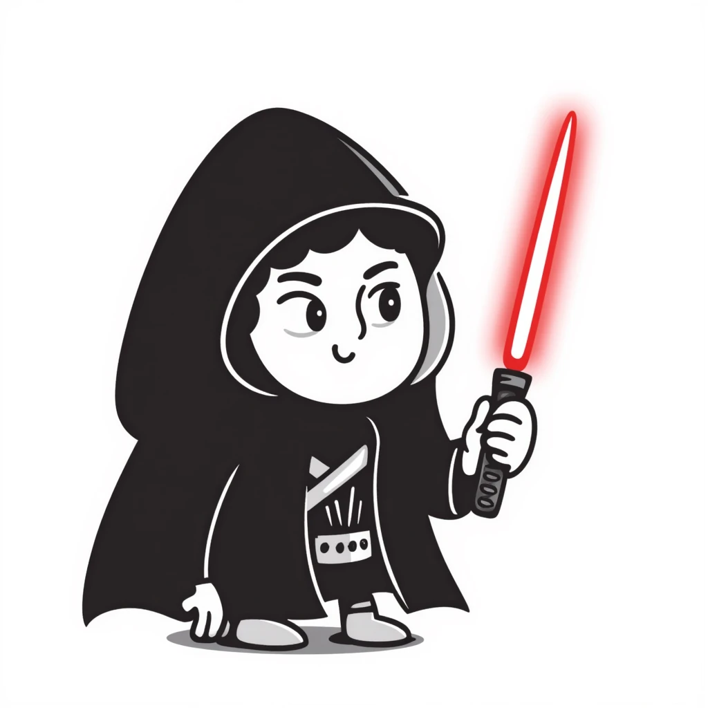 Oreo cookie dressed as a Sith lord with red lightsaber and dark hood emoji