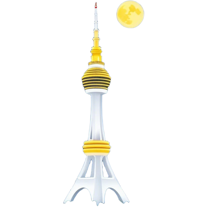 Cinematic Realistic N Seoul Tower Landmark Emoji, featuring the iconic tower perched atop Namsan Mountain, glowing against the night sky with panoramic city lights stretching beyond. emoji
