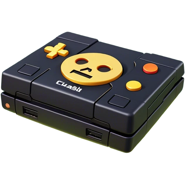 Clash of Clans aesthetic: Cinematic Playful PlayStation 1 Console Portrait Emoji, rendered in a 3D vector-style similar to standard emojis with minimal shading and bold, simplified shapes. A compact, distinct form with signature details, softly glowing with a cutting-edge console technology charm. Simplified yet unmistakably iconic, highly detailed and consistent, glowing with a soft radiance and high shine. Stylized with a touch of technological advancement and a soft glowing outline, capturing the essence of a beloved gaming relic with a friendly, playful manner! emoji
