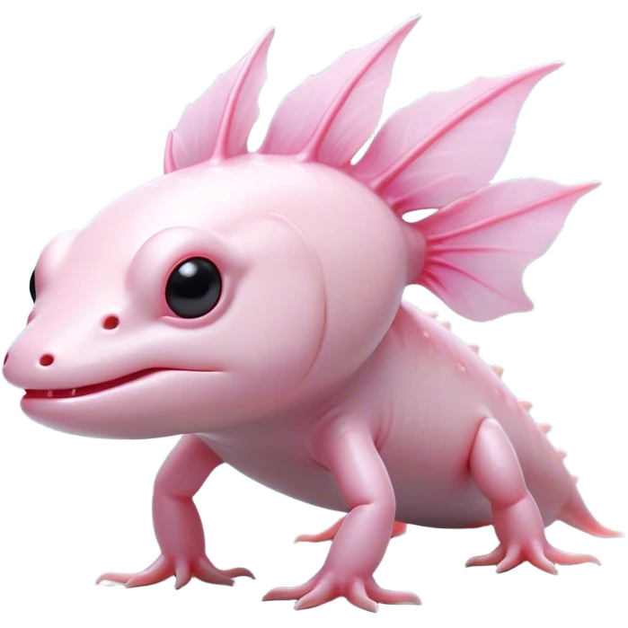 Cinematic Noble Axolotl Portrait Emoji, Poised and regal, with a slender, graceful build and smooth, pale pink skin adorned with feathery external gills, deep-set soulful dark eyes, Simplified yet sharp and sophisticated features, highly detailed, glowing with a soft, ethereal glow, high shine, intelligent and enigmatic, stylized with an air of aquatic elegance, focused and attentive, soft glowing outline, capturing the essence of a watchful and mystical creature, so majestic it feels as though it could glide out of the screen with effortless authority! emoji