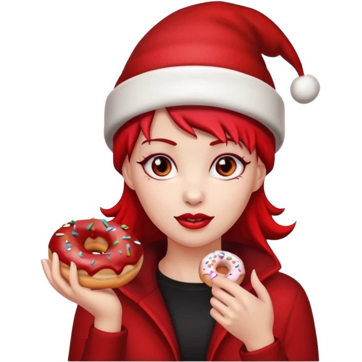 female devil wearing beanies holding donut emoji