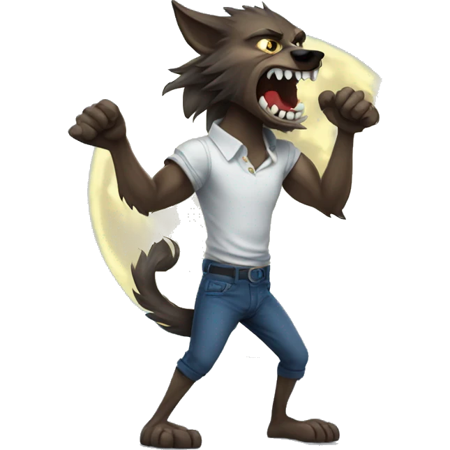 Werewolf ripping off shirt under the moon emoji