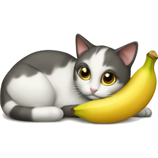 The cat is lying with a banana emoji