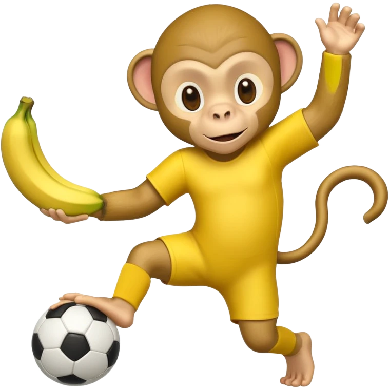 Quiero hacer a un mono jugando futbol y un plátano en la mano emoji