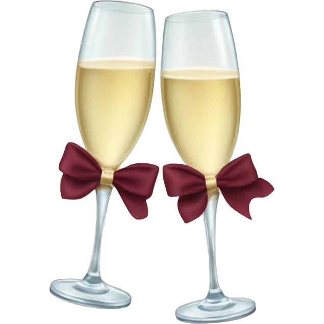 Two glasses of champagne cheering with burgundy bows emoji