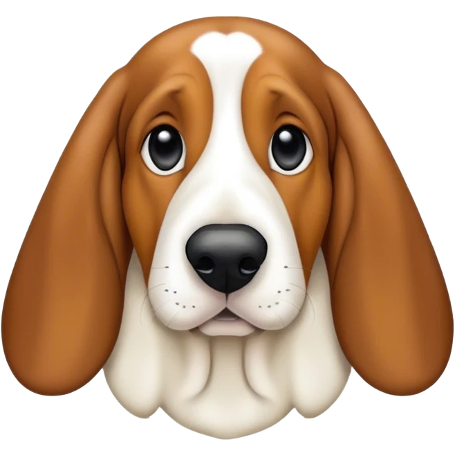 Basset hound mix dog with tan face with white lightly speckled stripe down to black nose  emoji
