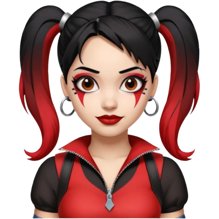 black haired woman in harley queen outfit emoji