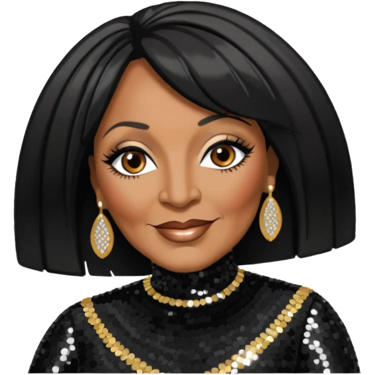 Patti LaBelle with black hair, black sequin outfit emoji