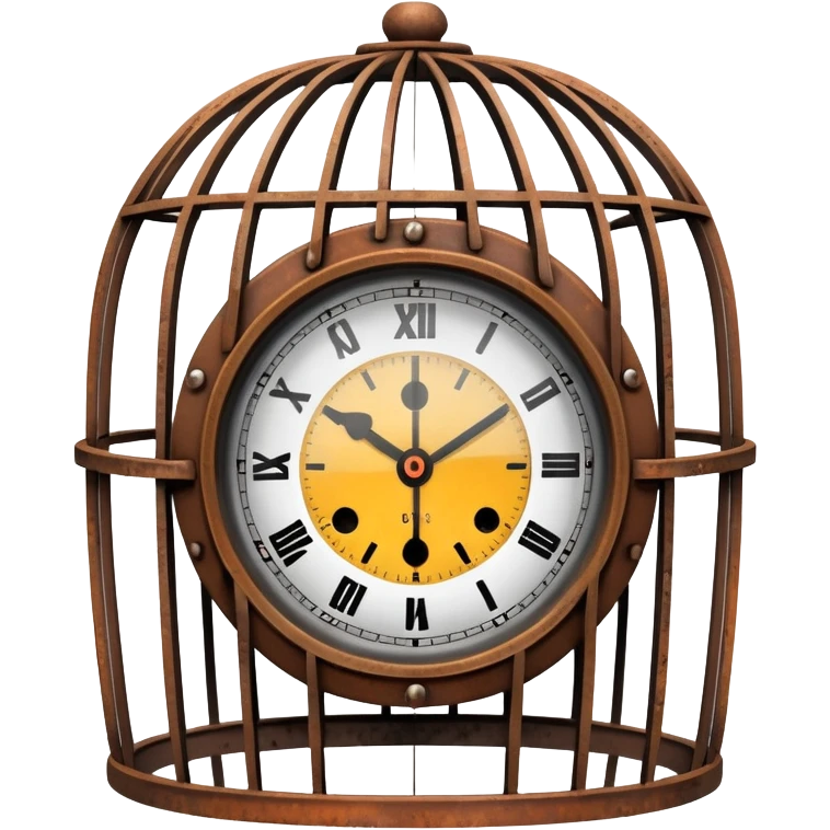 clock trapped inside a metal cage emoji