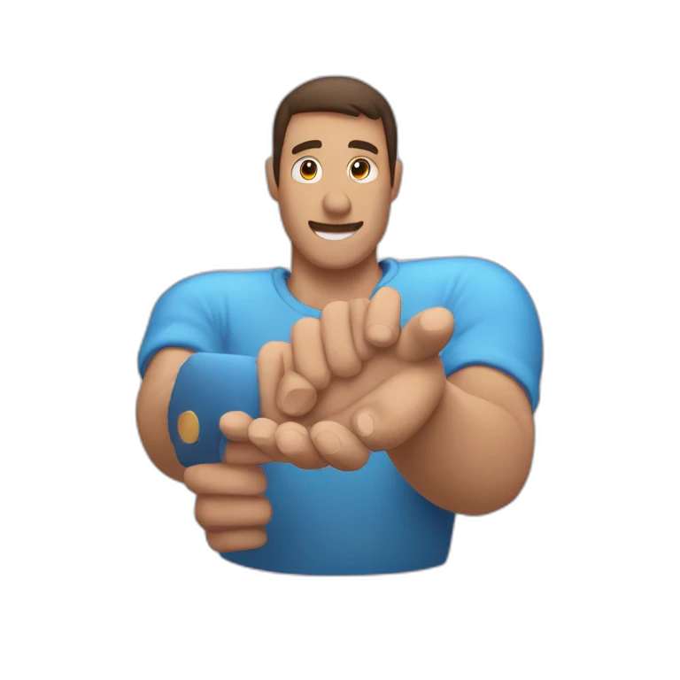 PERSONA SALUDANDO CON UNA MANO Y CON LA OTRA UNA AGUJA DE UBICACION emoji