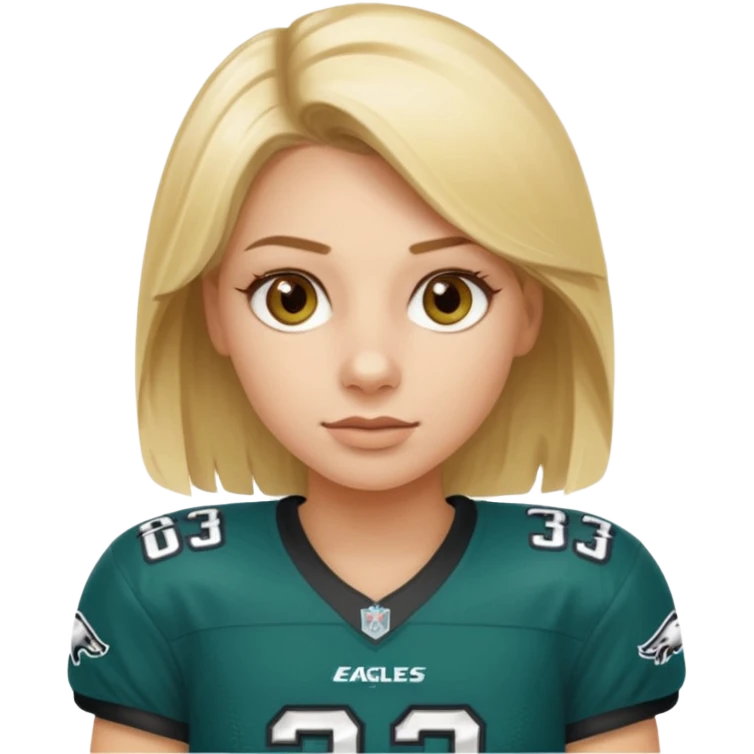 blonde female hazel eyes football player wearing eagles jersey number 33 emoji