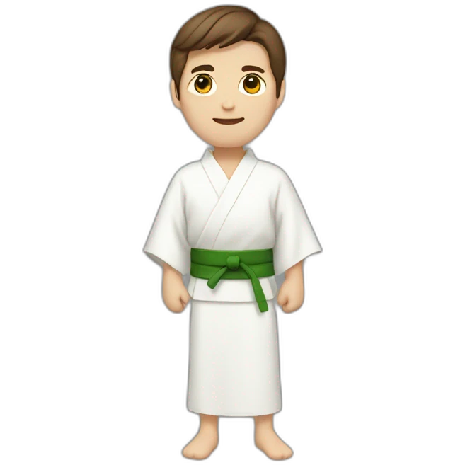 a guy with brown hair in a white kimono with a green belt emoji