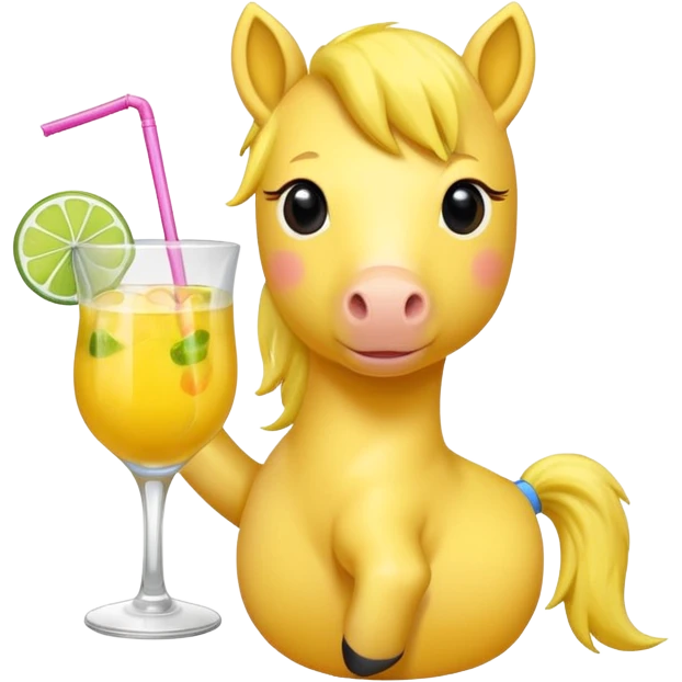 yellow pony drinking cocktail emoji