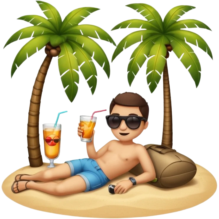 A round bomb in sunglasses sipping a drink and laying under a palm tree emoji