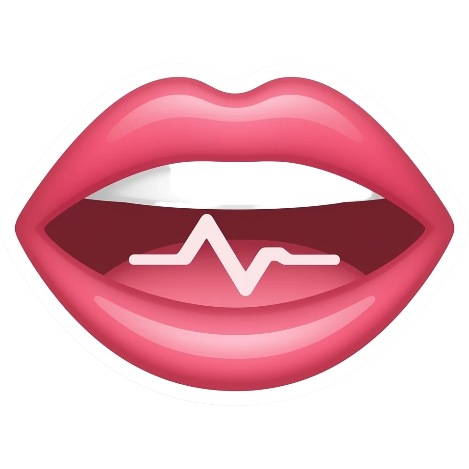 Simple and minimalistic sticker of an mouth with a soft sound wave coming out, white outline, smooth gradients or solid colours emoji