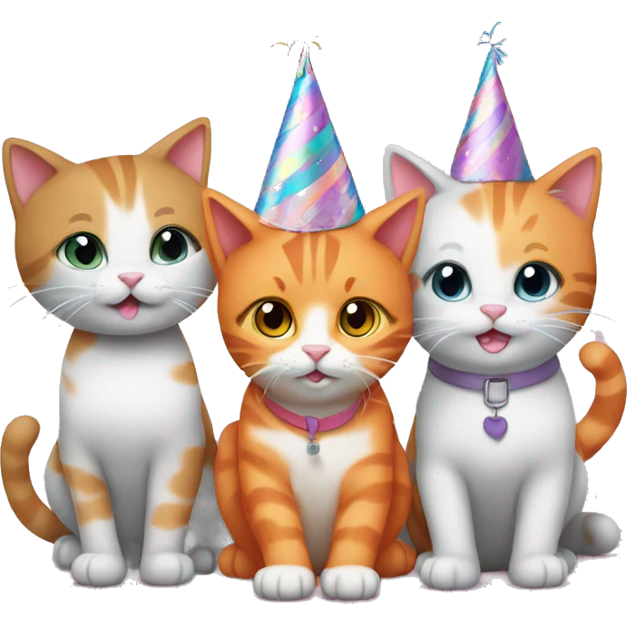 2 orange cats and one gray cat at a birthday party emoji