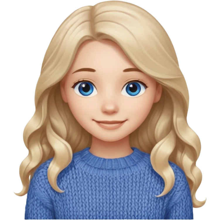 ЗГЕНЕРУЙ ДІВЧИНУ З СВІТЛИМ, ТРОХИ ХВИЛЯСТИМ ВОЛОССЯМ, ОДЯГНЕНУ У В'ЯЗАНИЙ ТІЛЕСНИЙ СВЕТР. В НЕЇ ГОЛУБІ ОЧІ ТА ДОВГЕ ВОЛОССЯ, ВОНА УСМІХНЕНА emoji