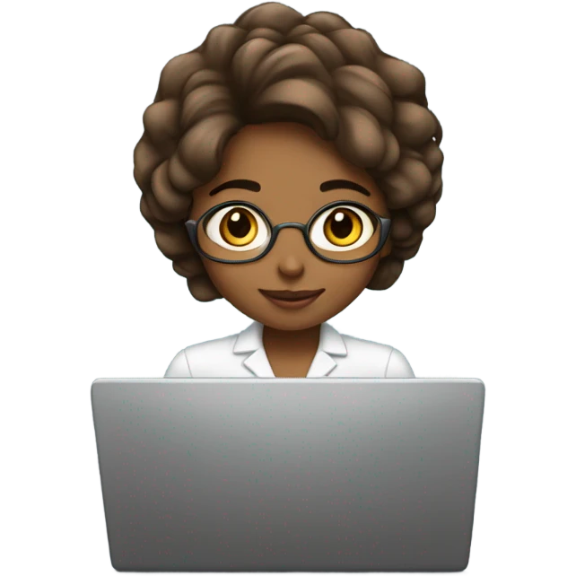 Medium hair Brown girl, computer science intern with a laptop emoji