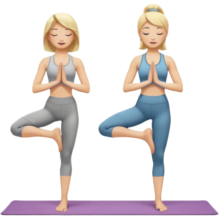 Two women doing yoga both blonde standing pose  emoji