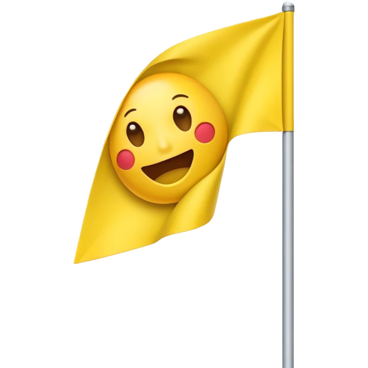 Apple emoji style smiley face triangular yellow flag on a pole. no face emoji