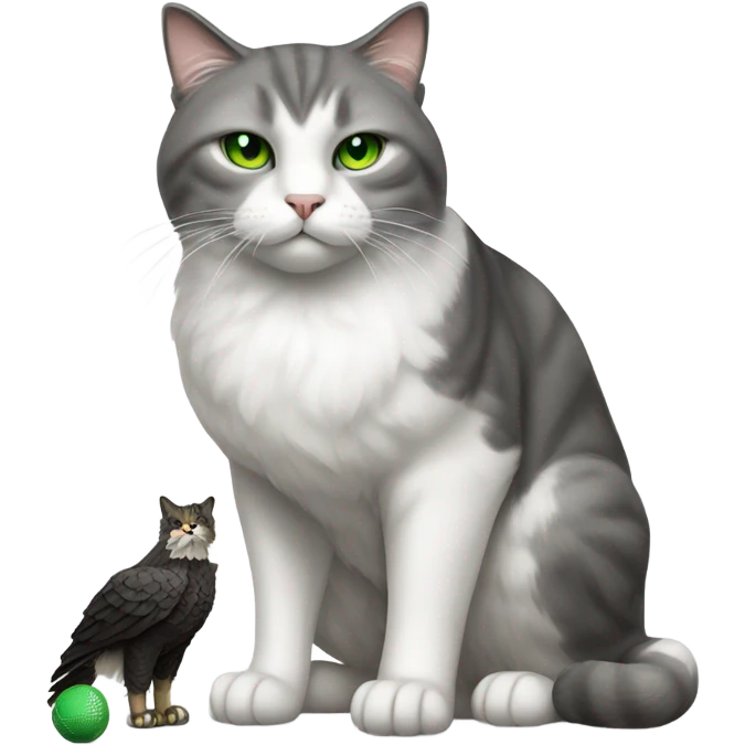 Grey and white cat with green eyes  with Eagle and football  emoji