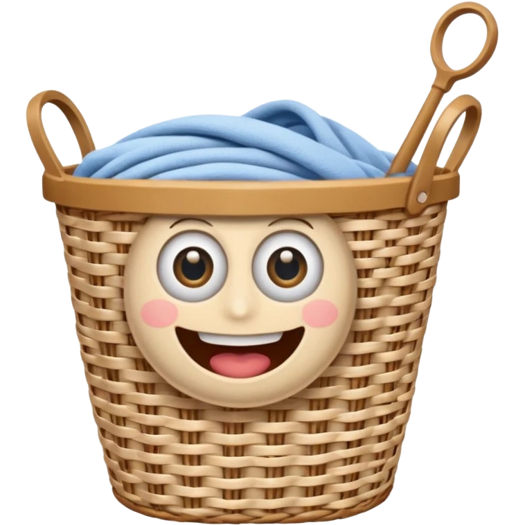 Laundry basket with magic wand and eyes and a mouth emoji