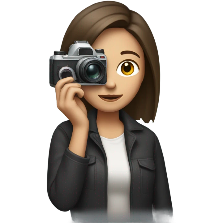 woman photographer camera covering face brunette emoji