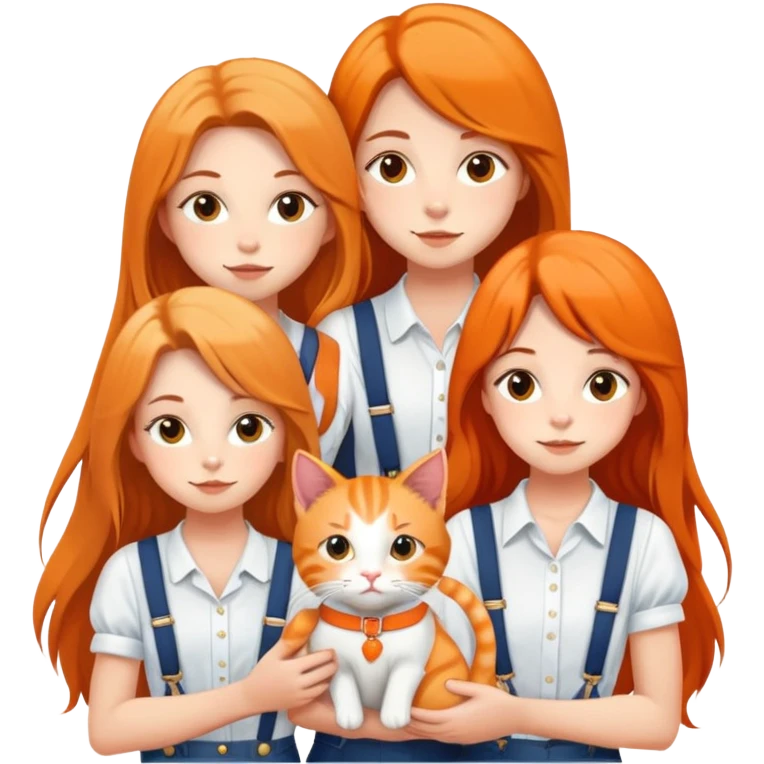Hundred Girls-Long Hair-White Suspenders-Holding Tightly-An Orange Cat emoji