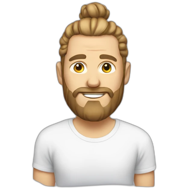 white man with man bun and beard with t shirt emoji
