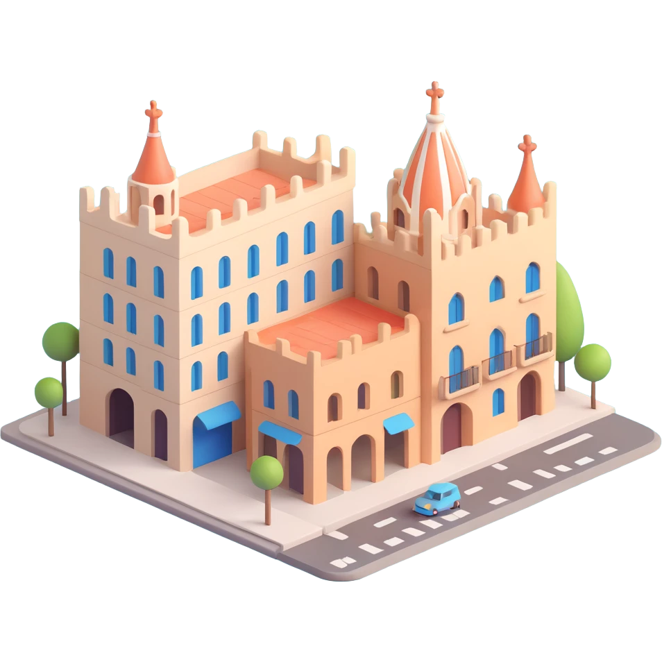 Barcelona street with Gaudi architecture in 3D emoji style emoji