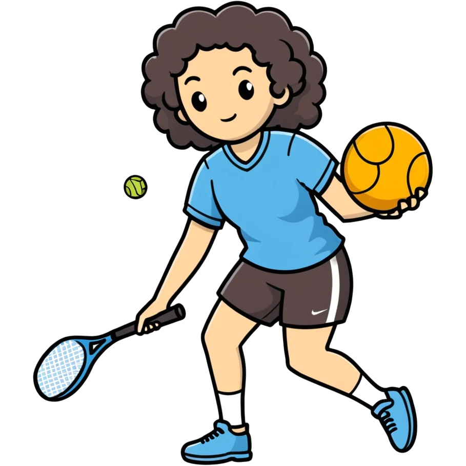 Pickleball female player with long dark curly hair emoji