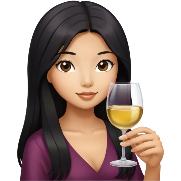 tan asian girl with black long hair holding glass of wine emoji