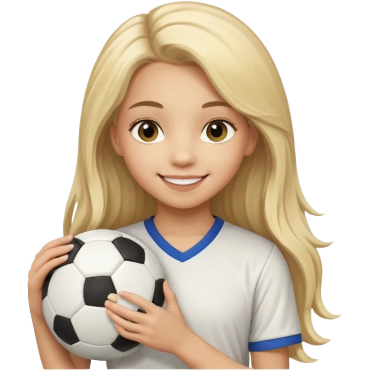 A girl with long light blonde hair with make-up on that looks around 13 years old with a soccer ball emoji