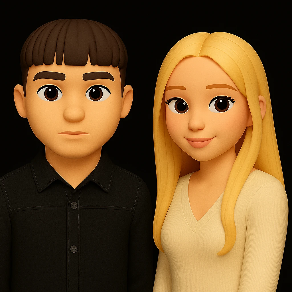 Increase the free space between the guy and the girl, separate them from each other while preserving the 3d-emoji style. Keep everything else unchanged. emoji