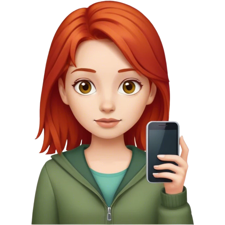 Girl with red hair and cute clothes and cell emoji