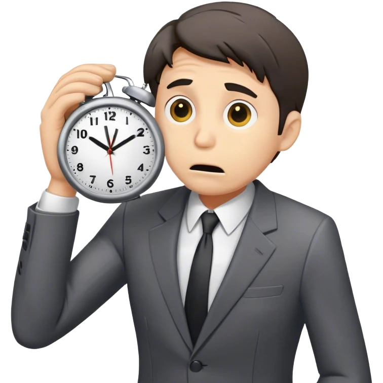 stressed business man holding a clock emoji