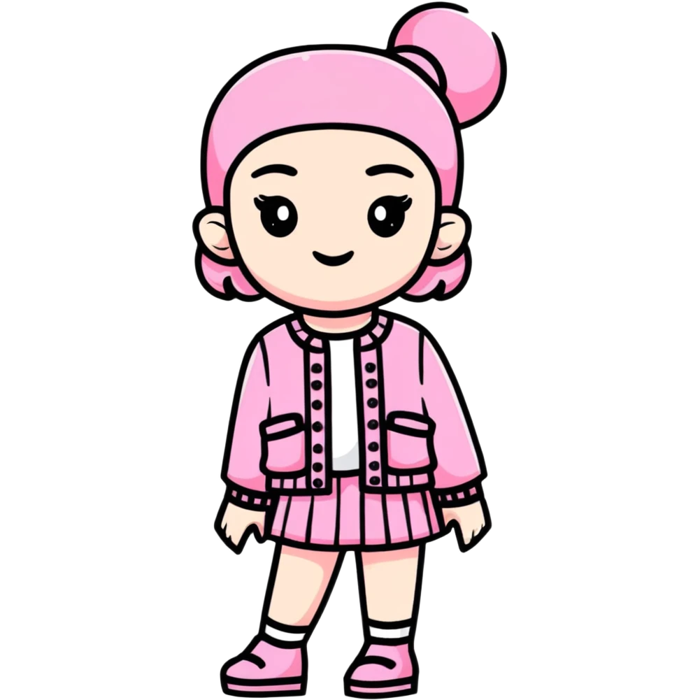 girl wearing pink Chanel-style outfit emoji