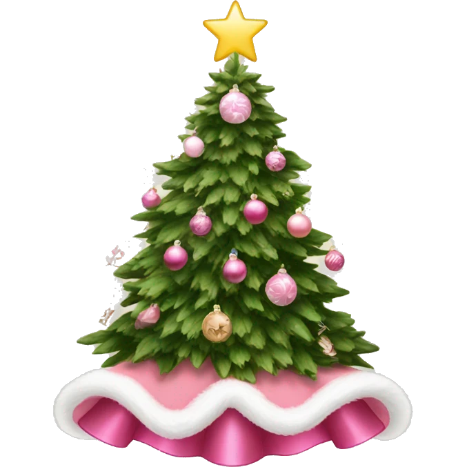 Christmas tree warm vibes with tree skirt and pink and white ornaments  emoji