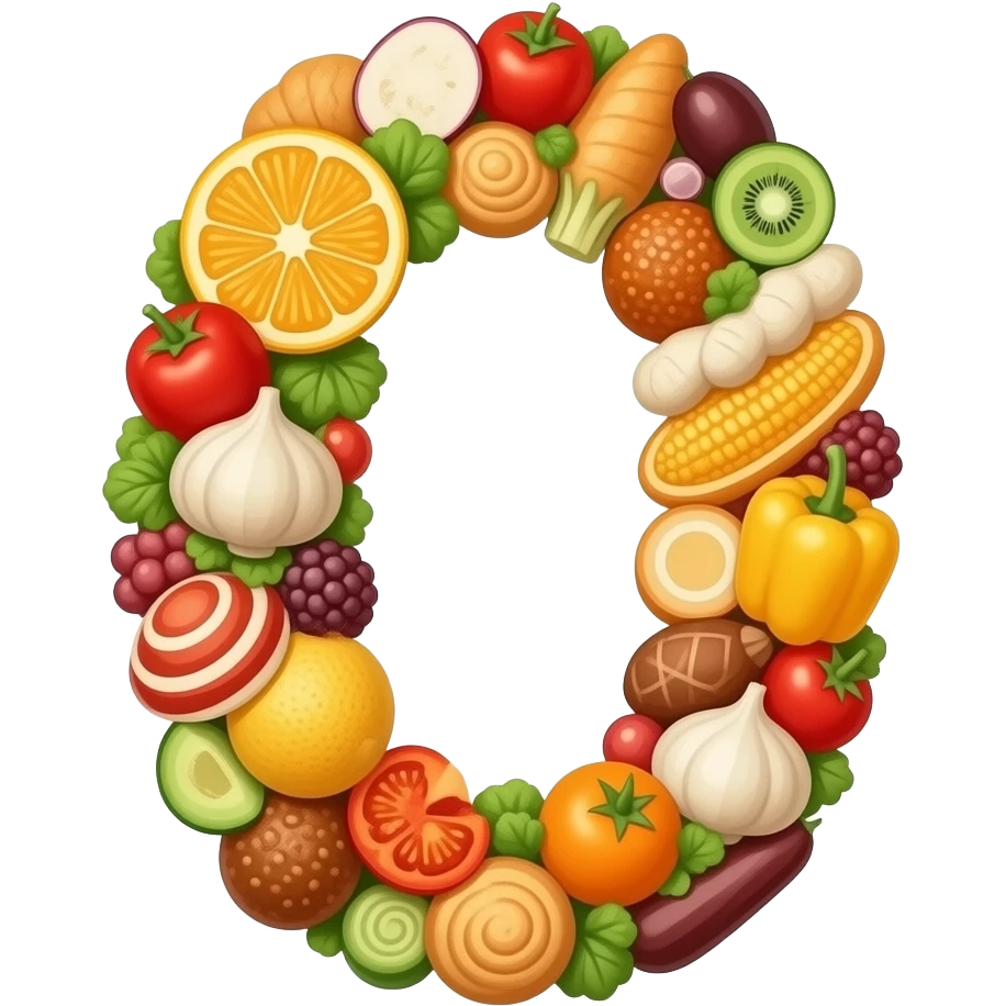 number 0 made of food emoji